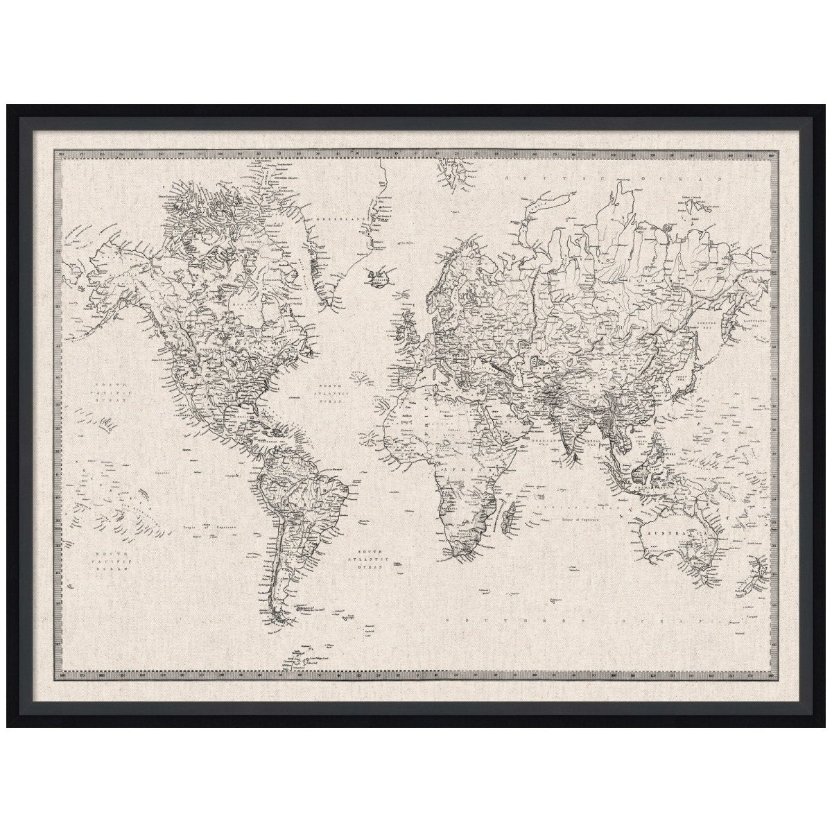 kateandlaurel Vintage World Map Fabric Pinboard | Framed Decorative Bulletin Board