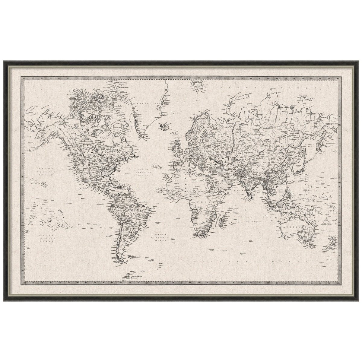 kateandlaurel Vintage World Map Fabric Pinboard | Framed Decorative Bulletin Board