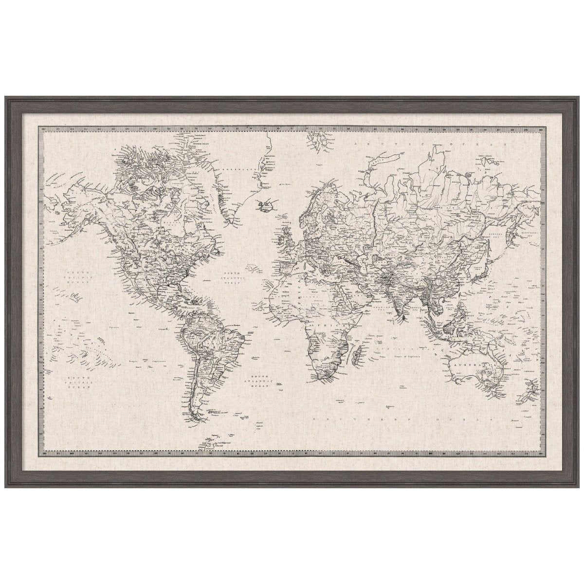 kateandlaurel Vintage World Map Fabric Pinboard | Framed Decorative Bulletin Board