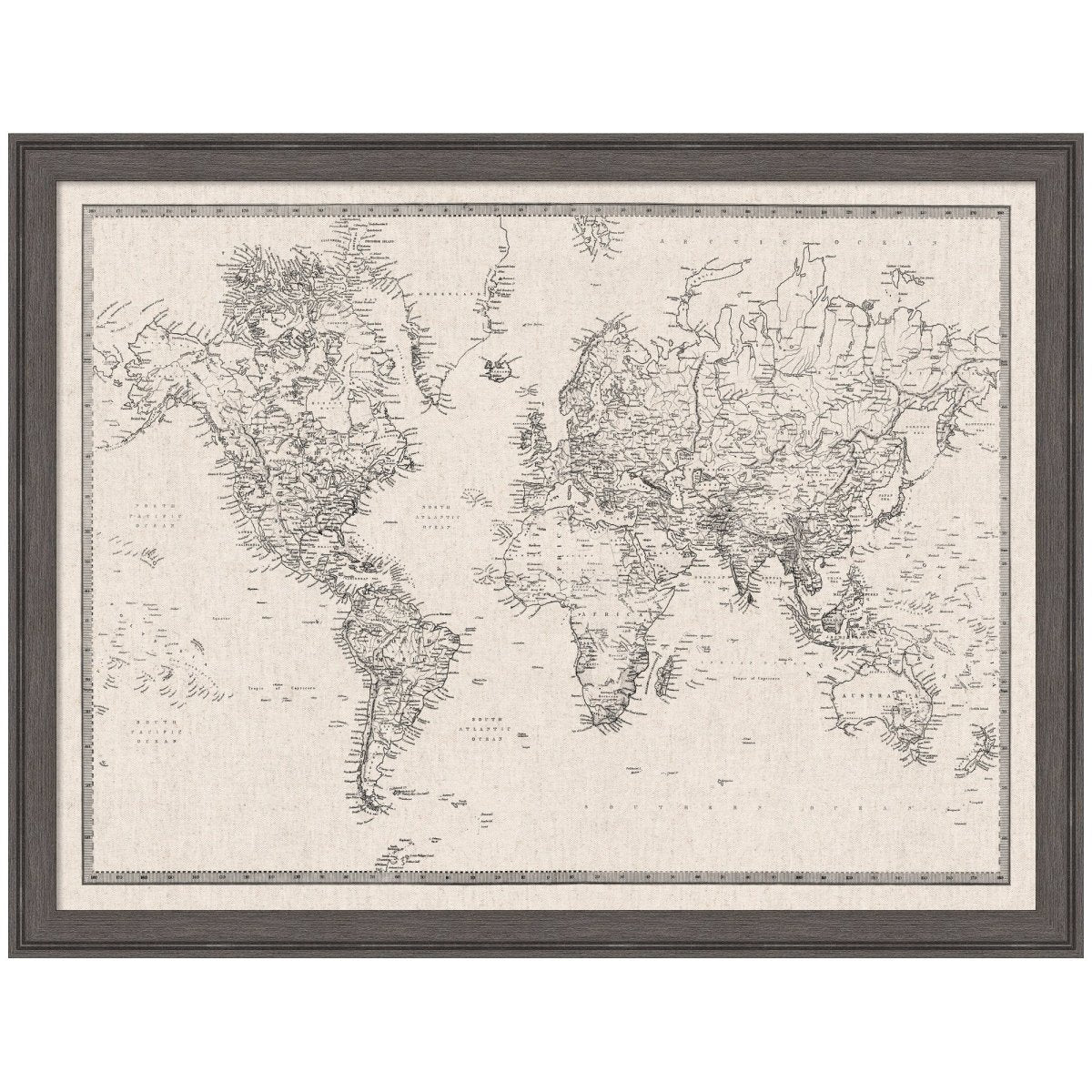 kateandlaurel Vintage World Map Fabric Pinboard | Framed Decorative Bulletin Board