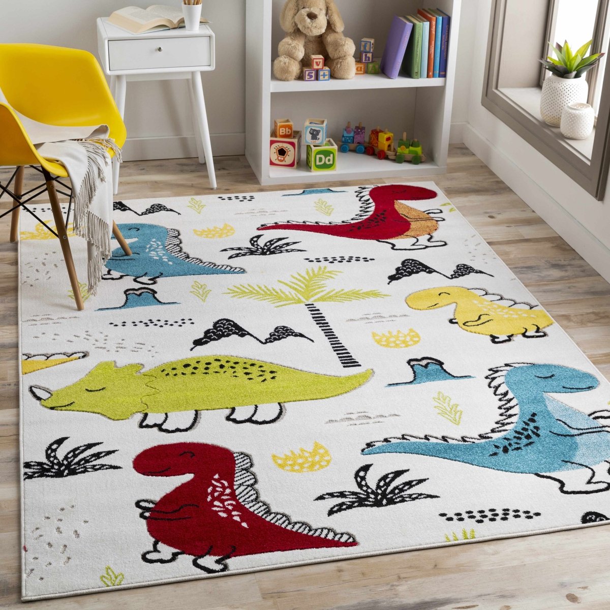 Boutique Rugs Kids Dianosour Colorful Jungle Playroom Area Rug - lily & onyx