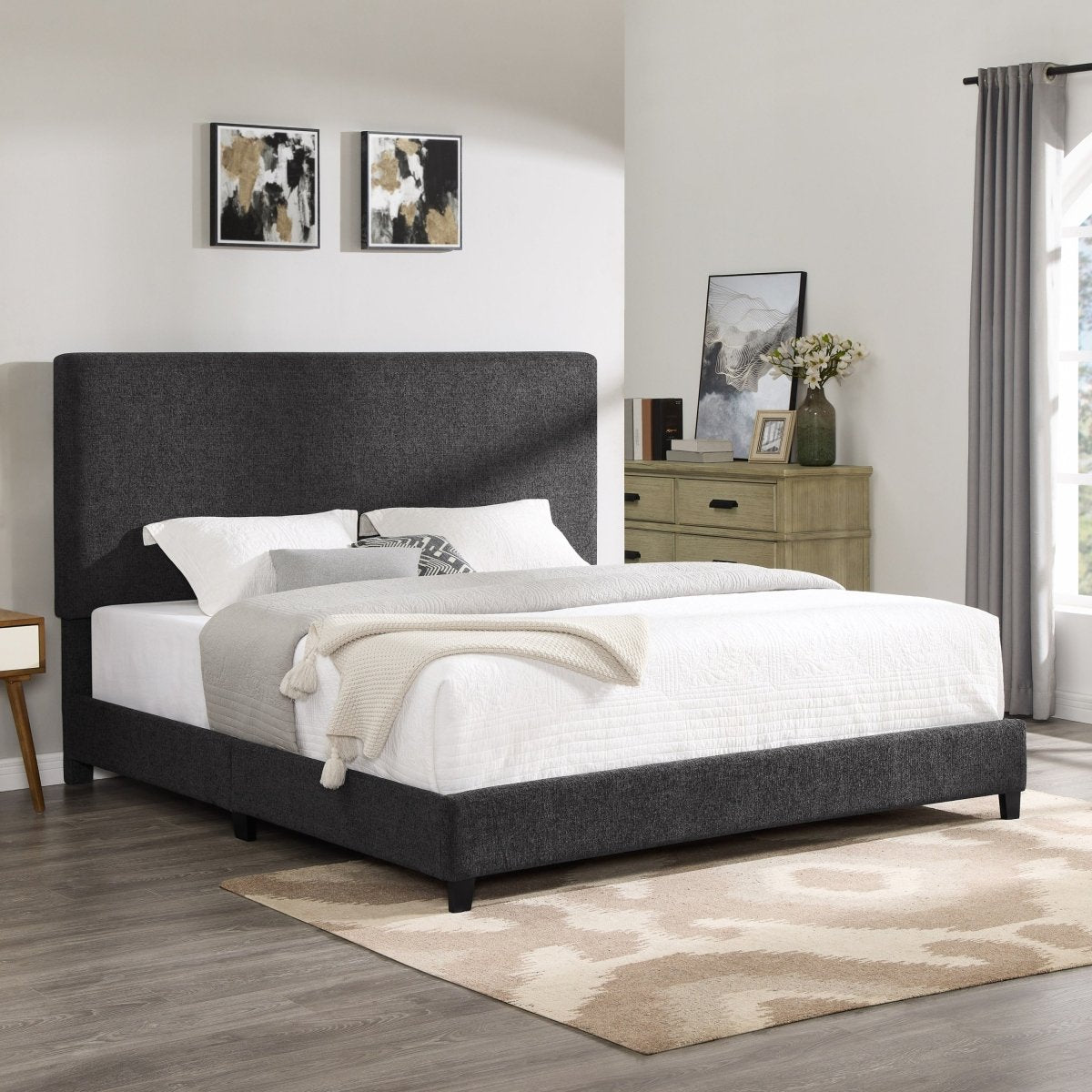 Walker Edison King Size Charcoal Grey Upholstered Platform Bed - lily & onyx