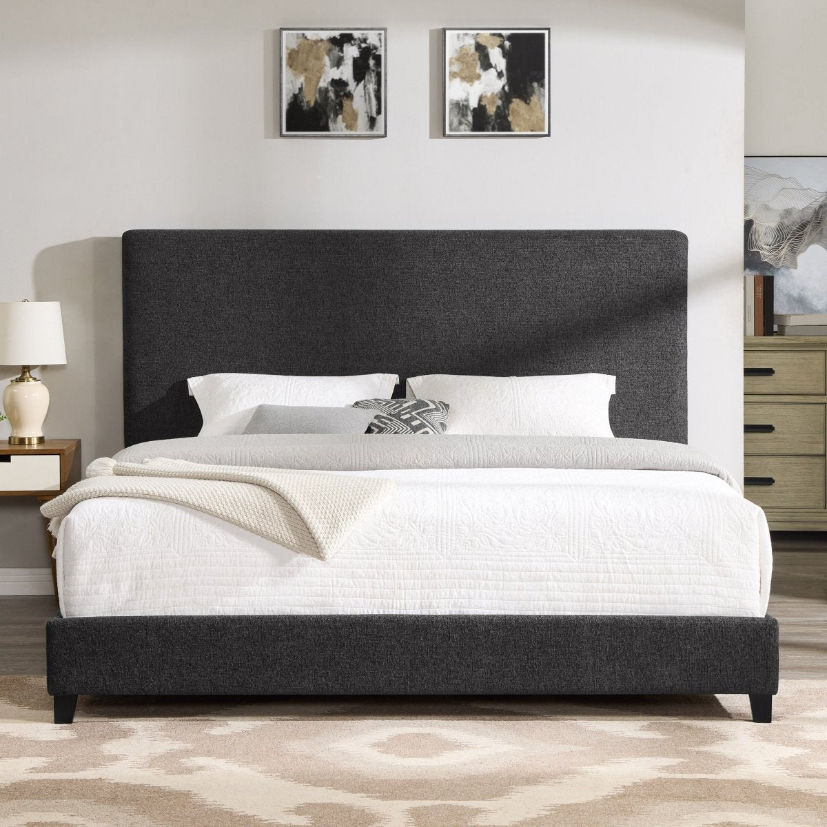 Walker Edison King Size Charcoal Grey Upholstered Platform Bed - lily & onyx