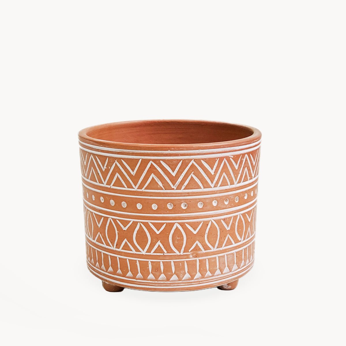 KORISSA Hand Etched Terracotta Plant Pot - Small 6.5" Clay Planter