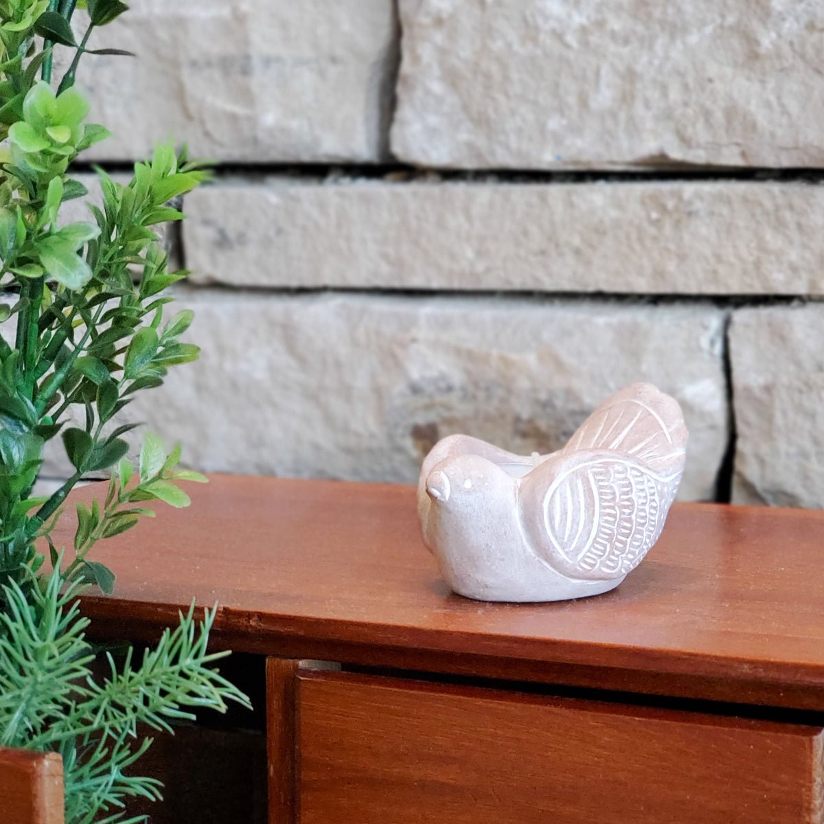 KORISSA Handmade Terracotta Bird Tea Light Holder - Natural Clay Candle