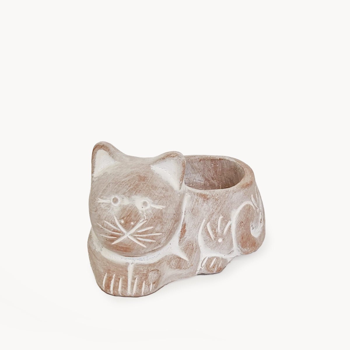 KORISSA Handmade Terracotta Cat Tea Light Holder - Natural Clay Candle