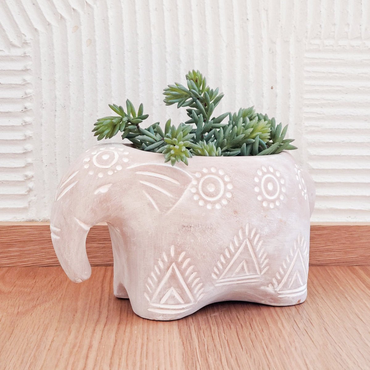 KORISSA Handmade Terracotta Elephant Planter - Folk Art Clay Pot 9" Wide