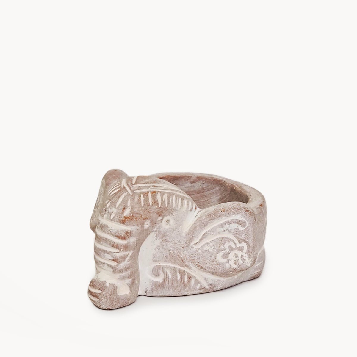 KORISSA Handmade Terracotta Elephant Tea Light Holder - Natural Clay