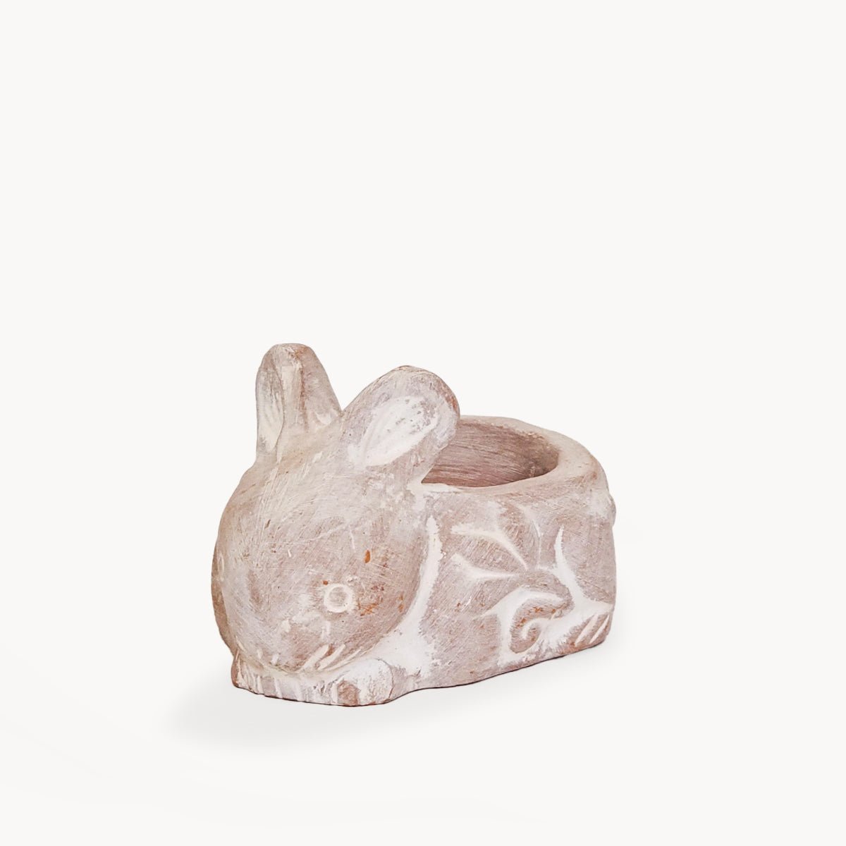 KORISSA Handmade Terracotta Rabbit Tea Light Holder - Natural Clay