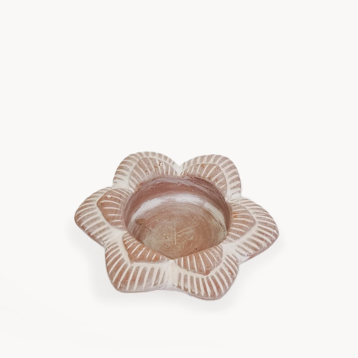 KORISSA Handmade Terracotta Tea Light Holder - Flower Design Natural Clay