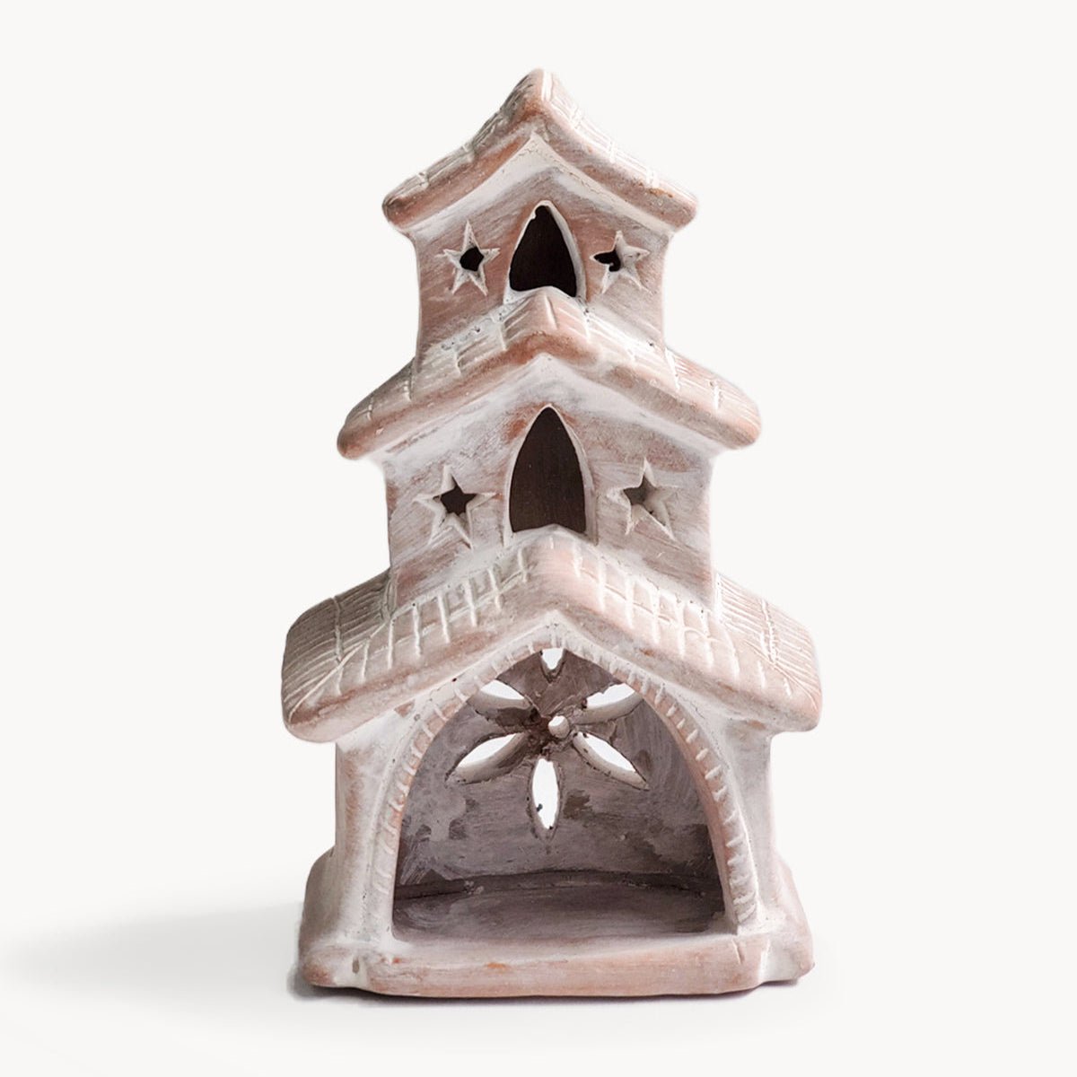 KORISSA Handmade Terracotta Tea Light Holder - House Shape Clay Candle