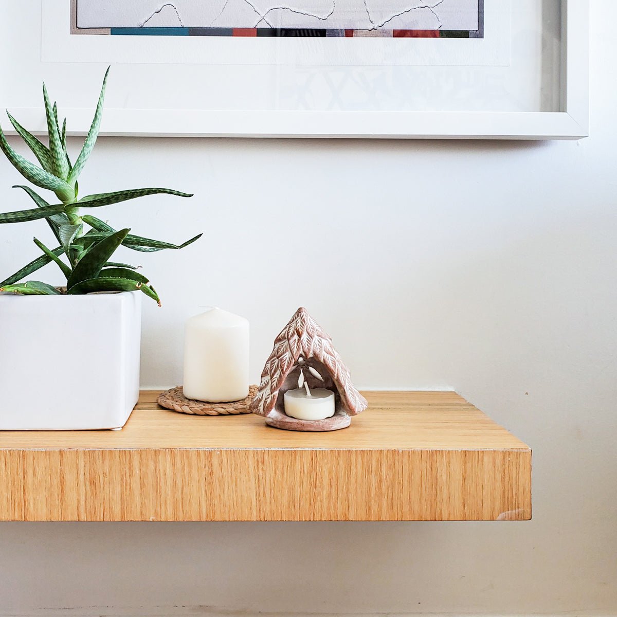 KORISSA Handmade Terracotta Tea Light Holder - Tree Design Natural Clay