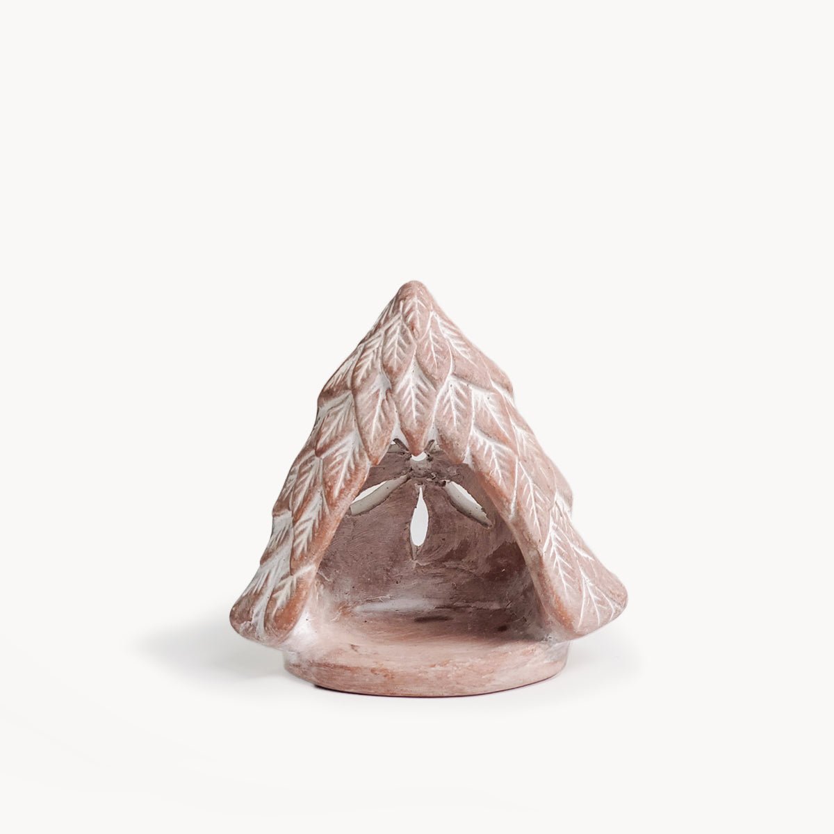KORISSA Handmade Terracotta Tea Light Holder - Tree Design Natural Clay