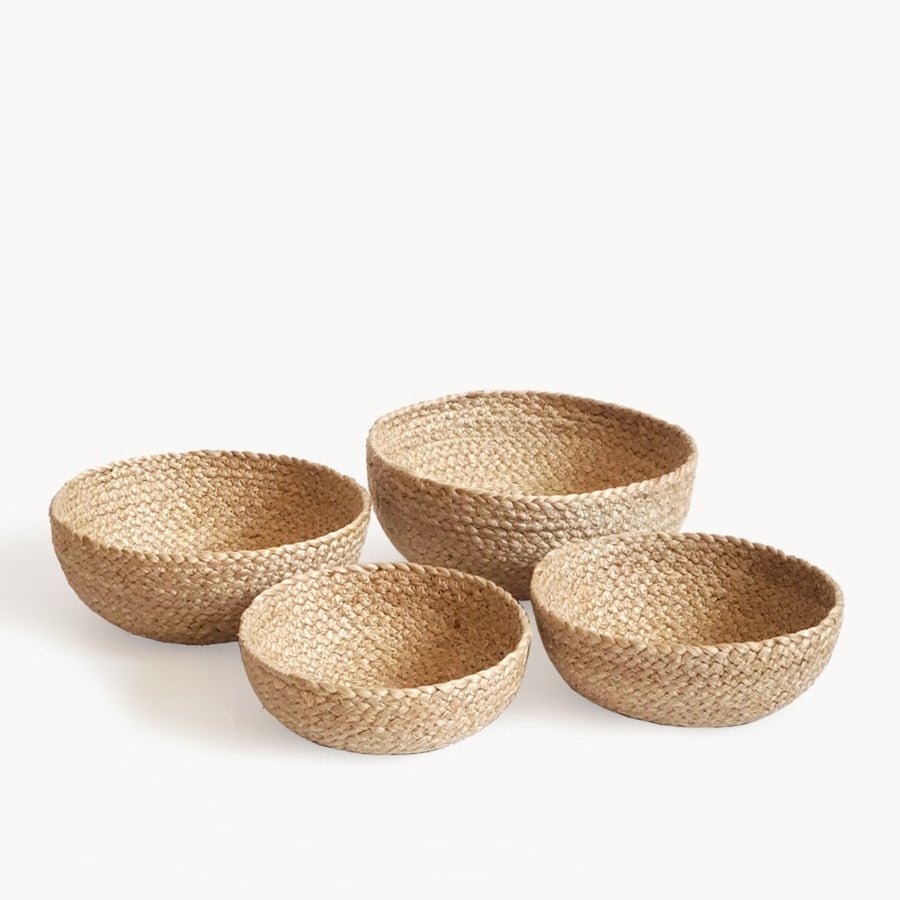 KORISSA Handwoven Jute Candy Bowl Set - Natural, Fair Trade (Set of 4)