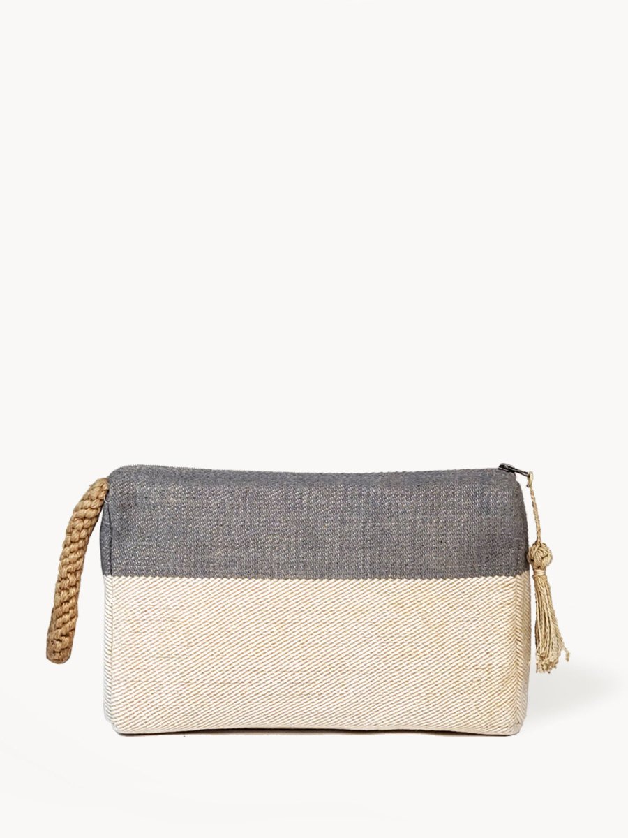 KORISSA Handwoven Jute - Cotton Clutch with Macrame Handle - Gray