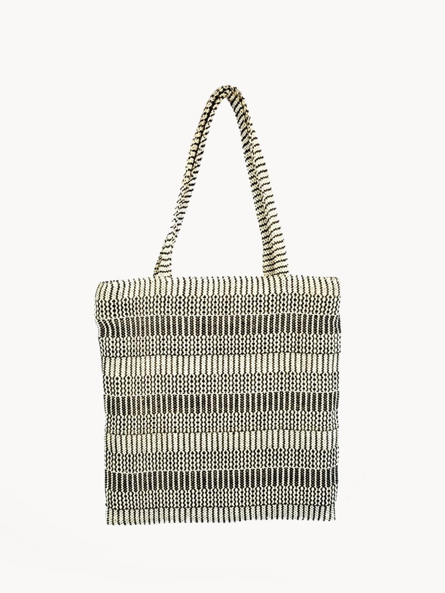 KORISSA Handwoven Jute - Cotton Tote Bag - Black | Fair Trade Daily Bag