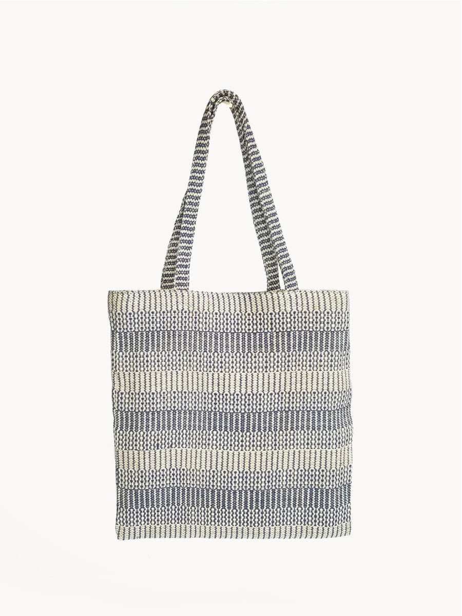 KORISSA Handwoven Jute - Cotton Tote Bag - Blue 15.75" Fair Trade