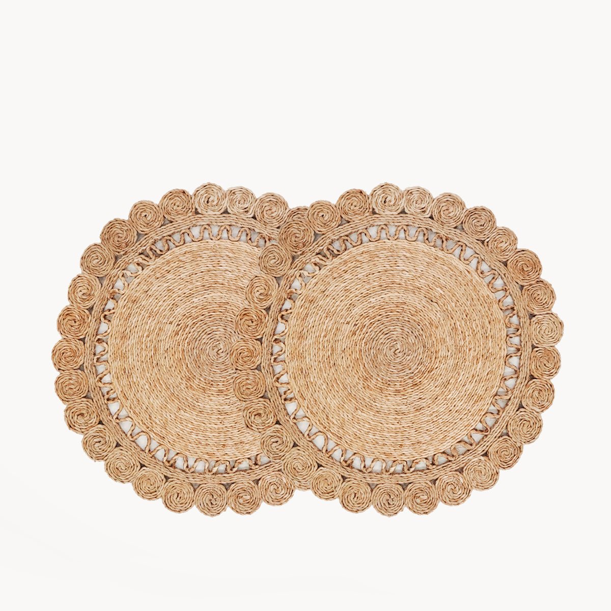 KORISSA Handwoven Jute Placemats Round 14" - Natural Flower Pattern Set of 2