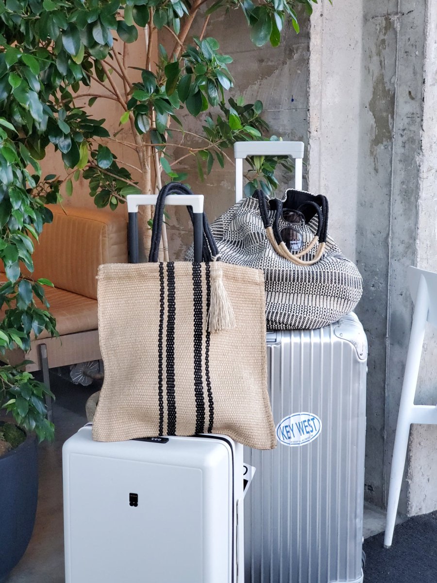 KORISSA Handwoven Jute Tote Bag - Natural & Black - 16x16 Inch