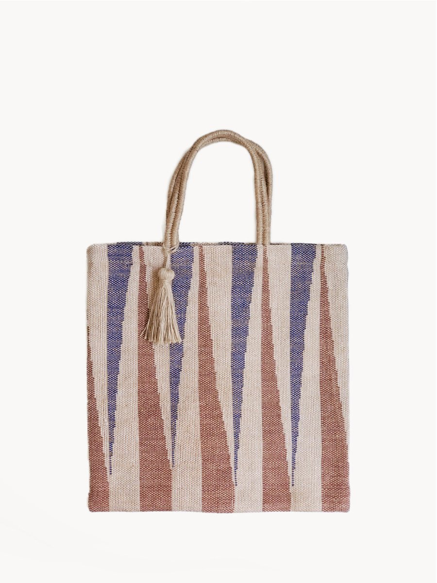 KORISSA Handwoven Jute Tote Bag - Natural Dye Fair Trade Market Bag 16"