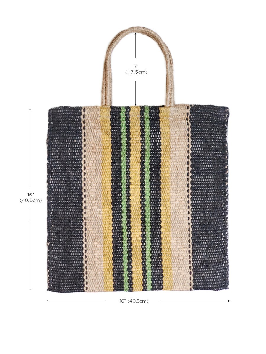 KORISSA Handwoven Jute Tote Bag - Natural Navy Multicolor | 16x16 KORISSA