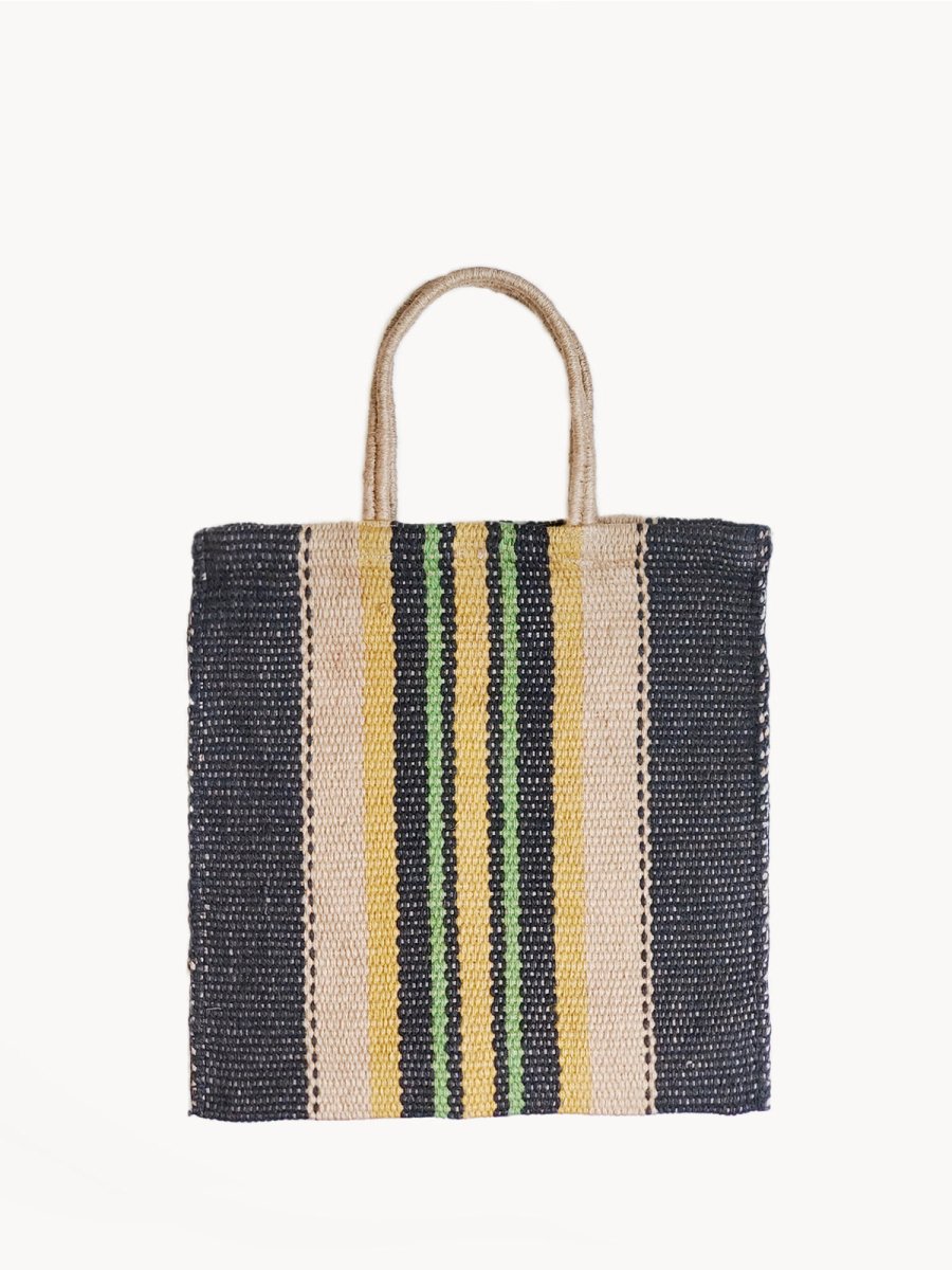 KORISSA Handwoven Jute Tote Bag - Natural Navy Multicolor | 16x16 KORISSA