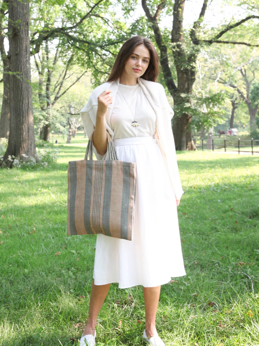KORISSA Handwoven Jute Tote Bag - Pale Green | 16" Fair Trade Market Bag