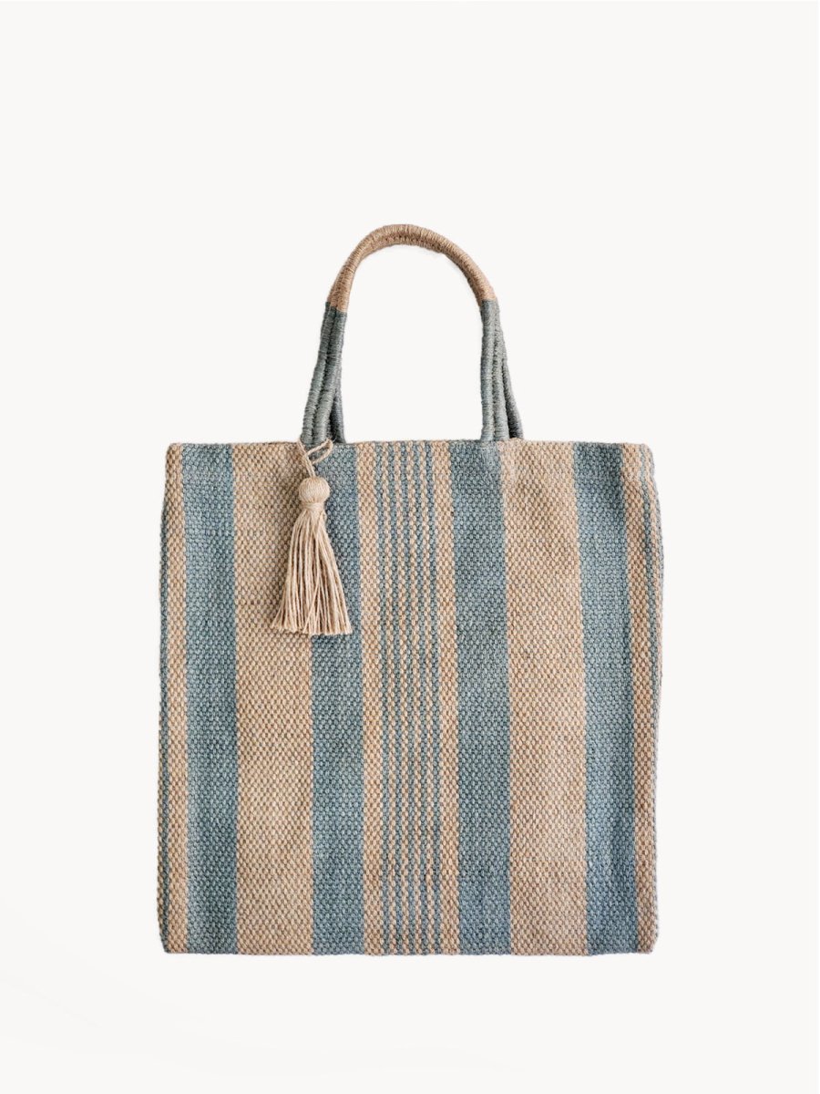 KORISSA Handwoven Jute Tote Bag - Pale Green | 16" Fair Trade Market Bag