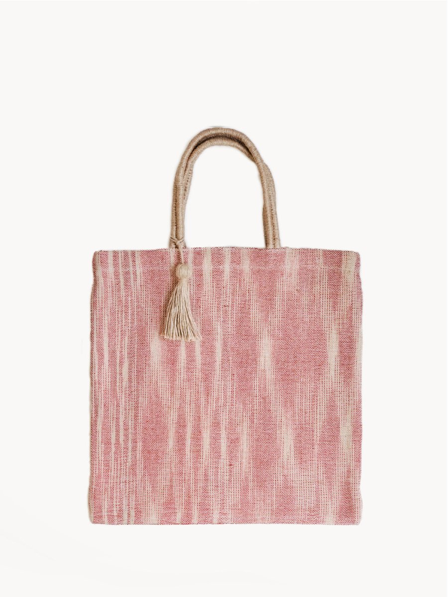 KORISSA Handwoven Jute Tote Bag Red - Fair Trade Market Bag 16x16