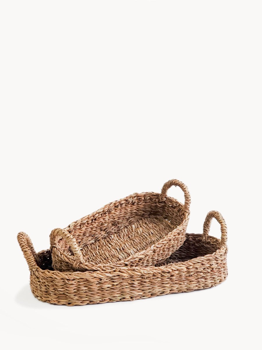 KORISSA Handwoven Seagrass Bread Basket - Natural with Handle