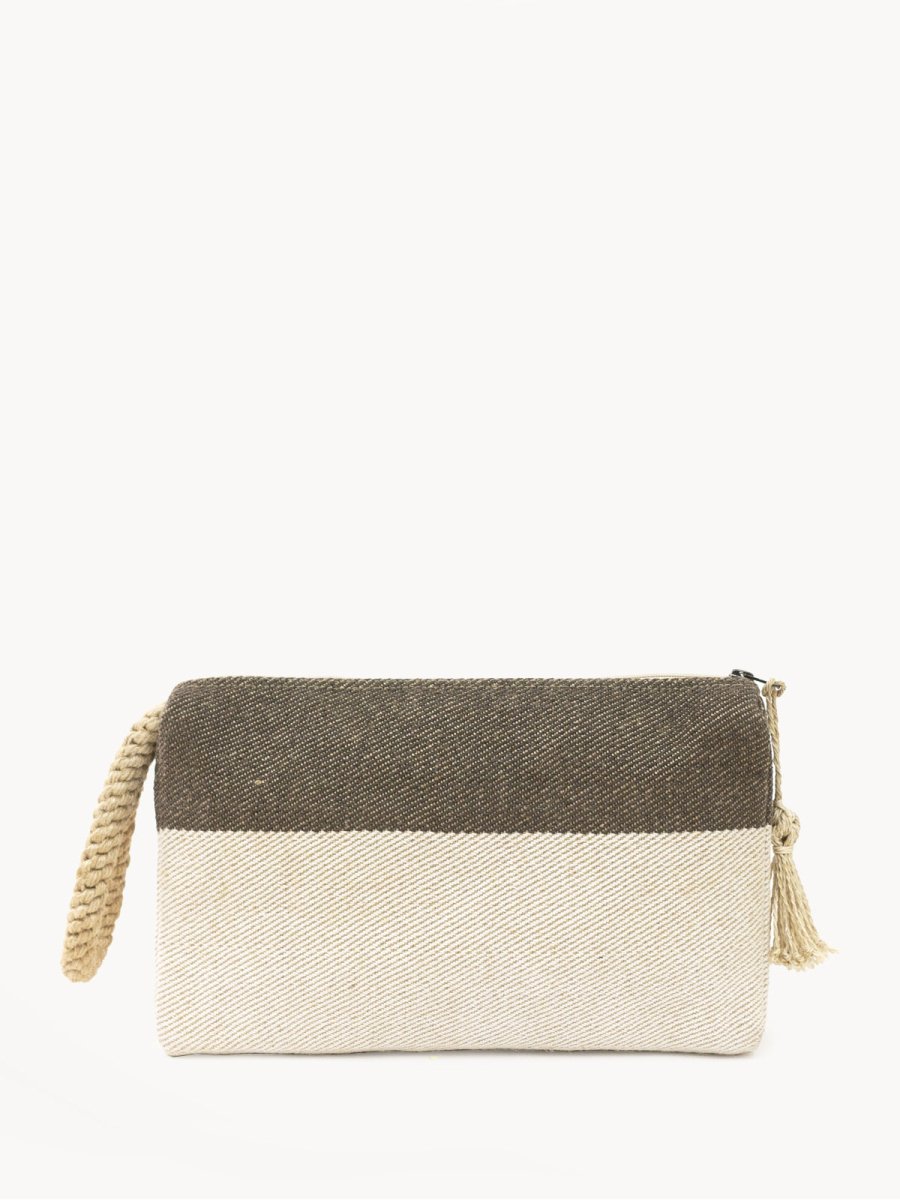 KORISSA KORISSA Handwoven Jute - Cotton Clutch - Brown Macrame Zipper Pouch