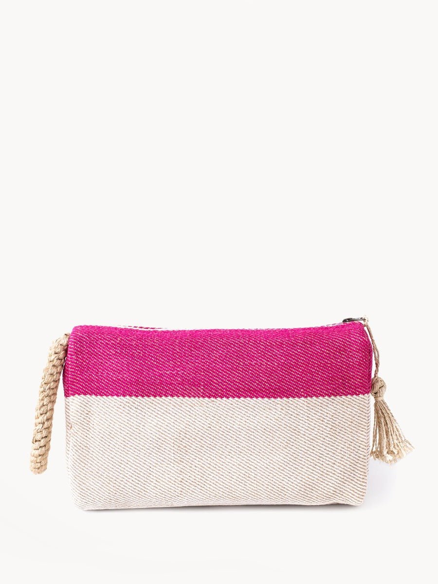 KORISSA KORISSA Handwoven Jute - Cotton Clutch Pink - Macrame Handle 13"