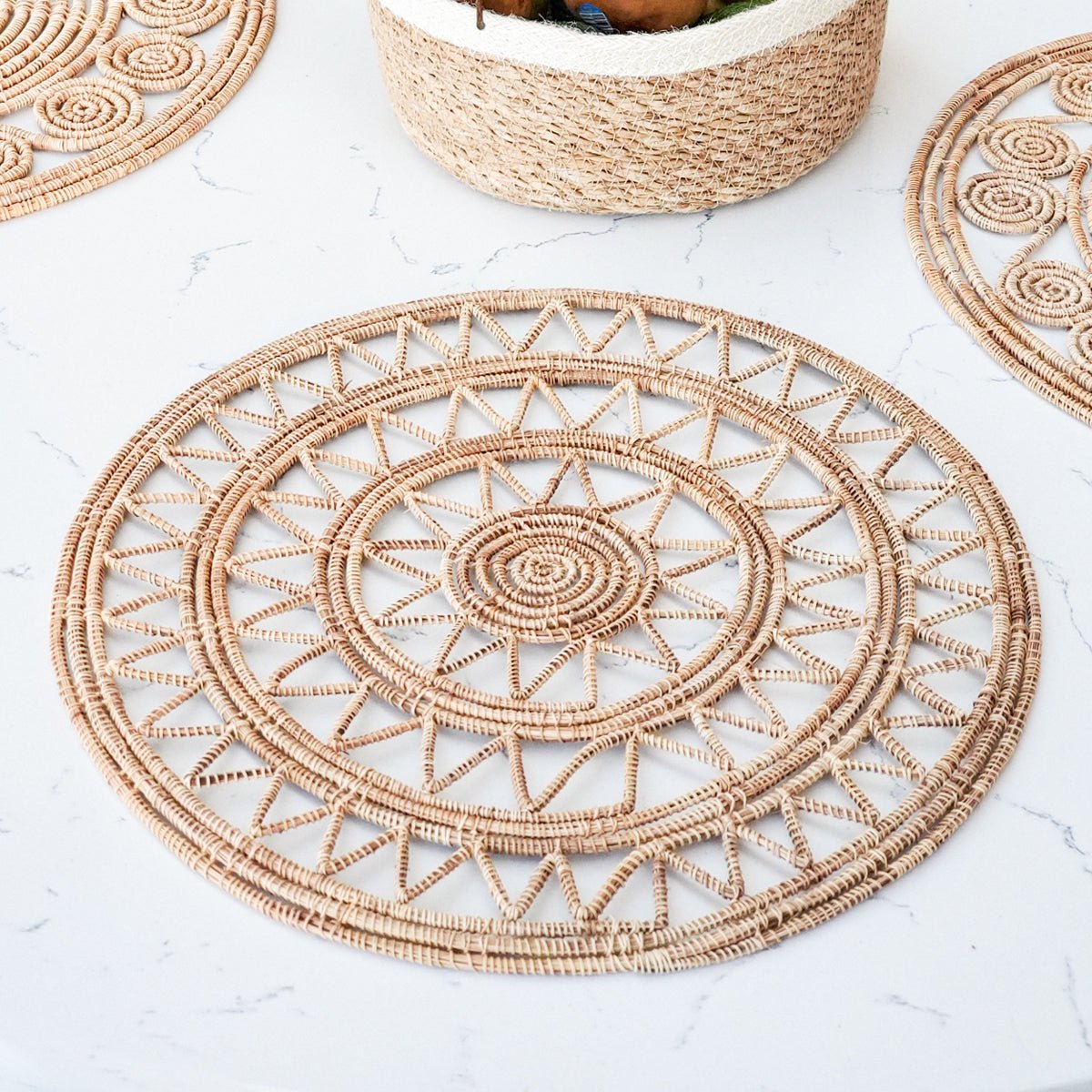KORISSA Roda Woven Palm Fiber Placemat, Natural - Set of 2