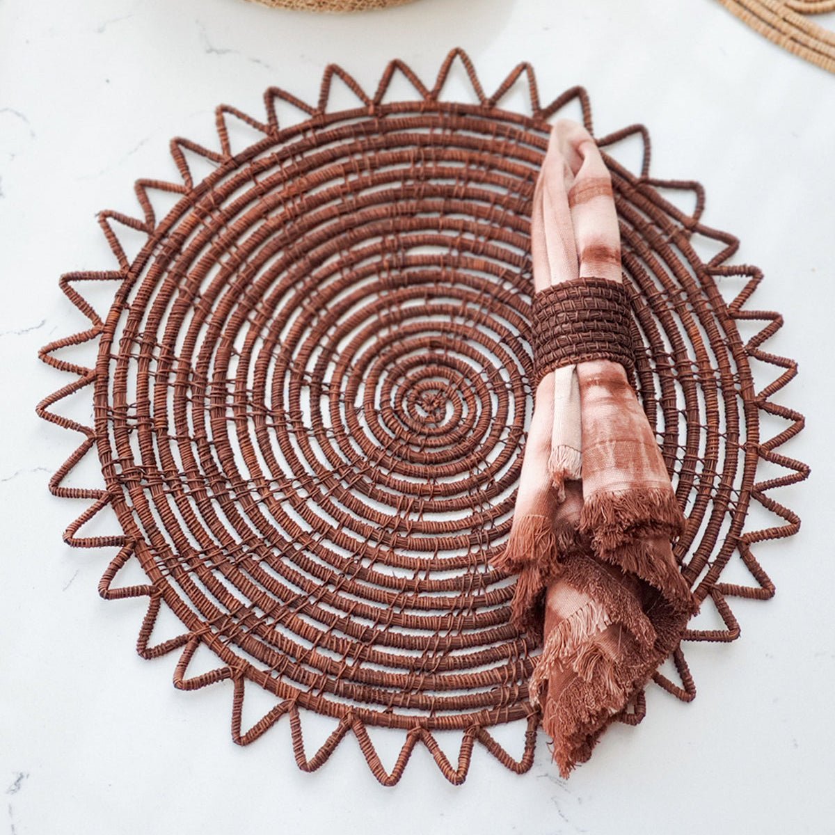 KORISSA Surya Woven Palm Fiber Placemat, Brown - Set of 2