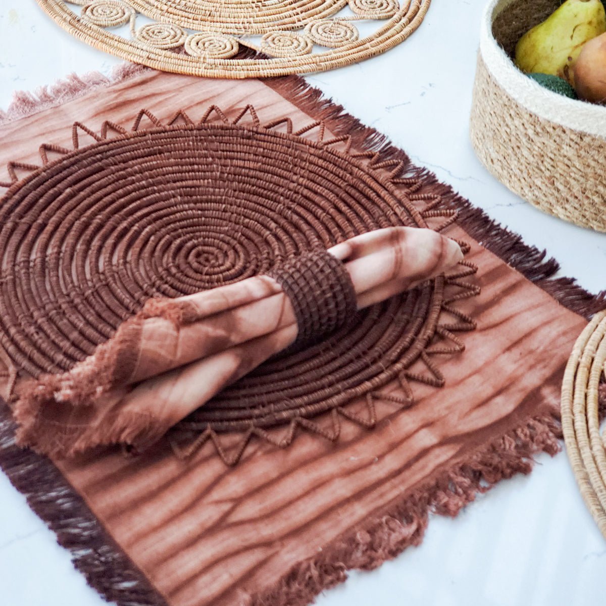 KORISSA Tie Dye Cotton Napkin, Brown - Set of 4