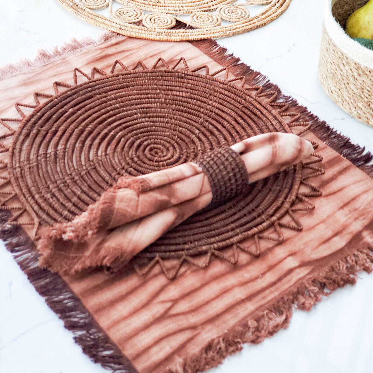 KORISSA Tie Dye Cotton Placemat, Brown - Set of 4