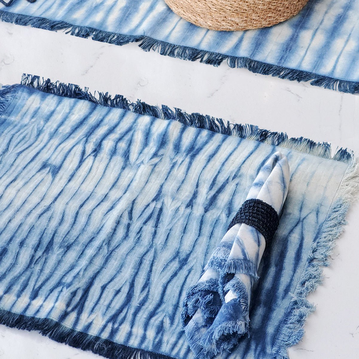 KORISSA Tie Dye Cotton Placemat, Indigo Blue - Set of 4