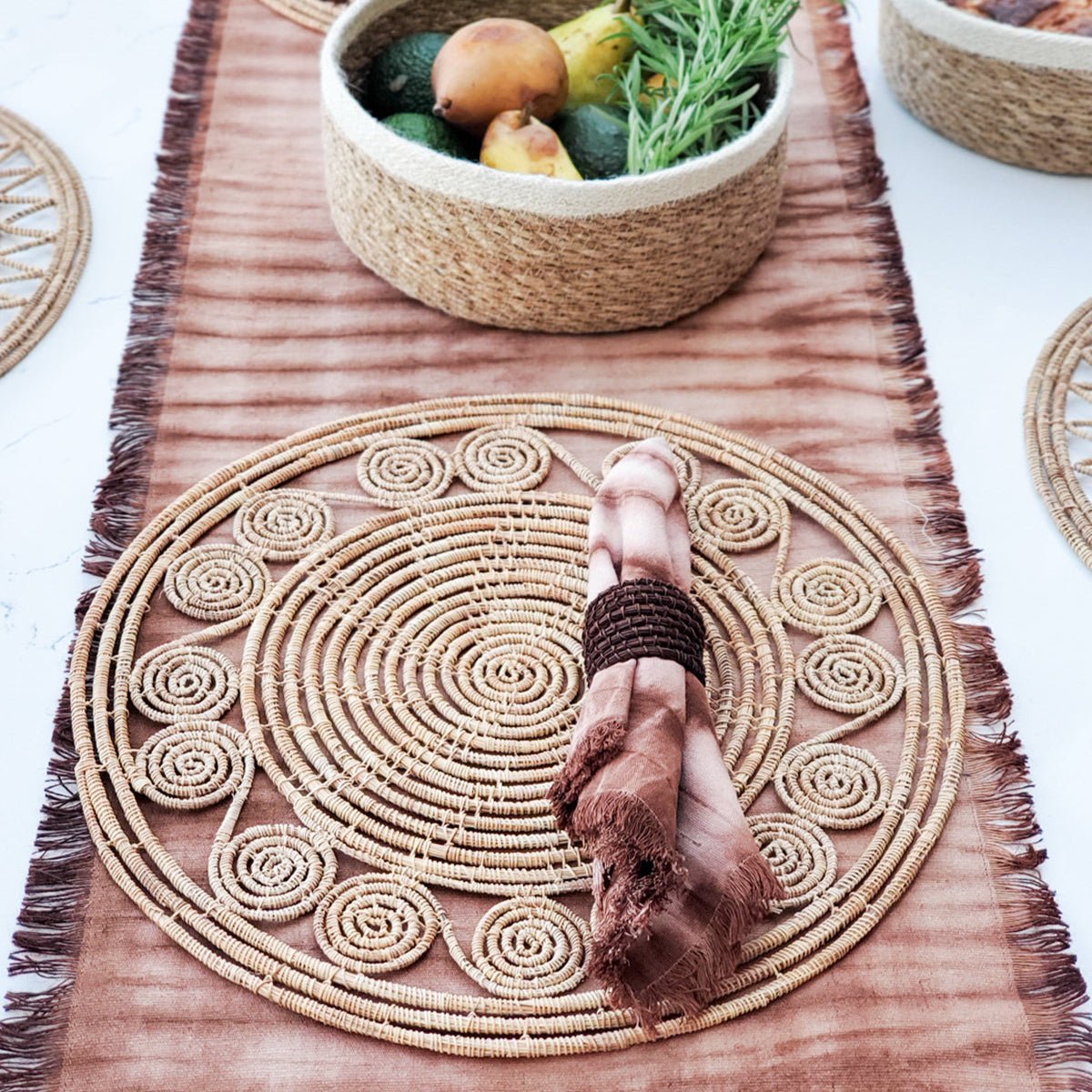 KORISSA Tie Dye Cotton Table Runner, Brown