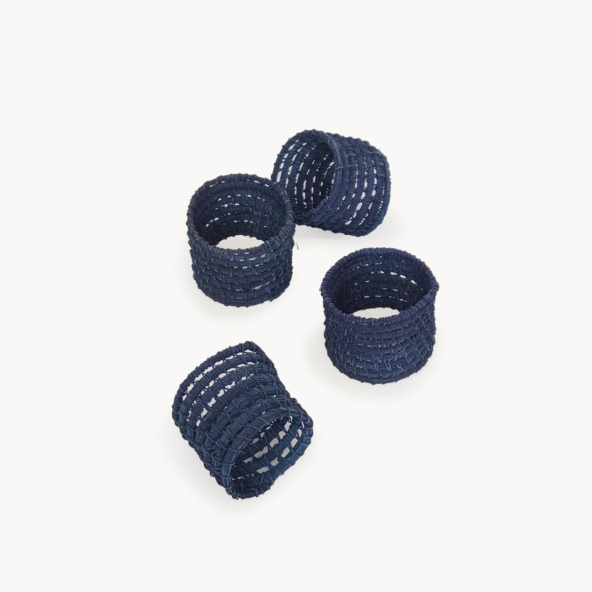 KORISSA Woven Palm Fiber Napkin Ring, Indigo Blue - Set of 4
