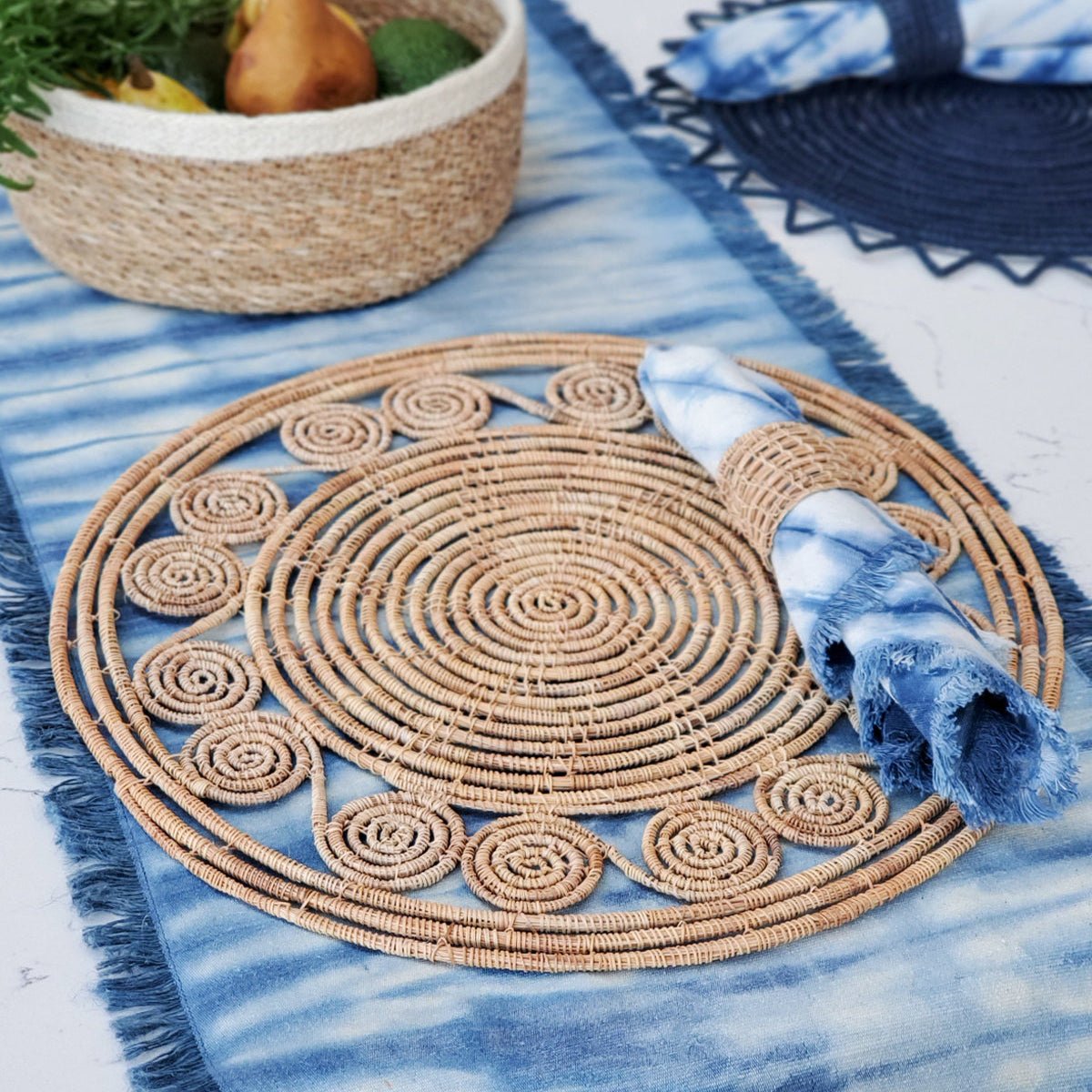 KORISSA Woven Palm Fiber Napkin Ring, Natural - Set of 4