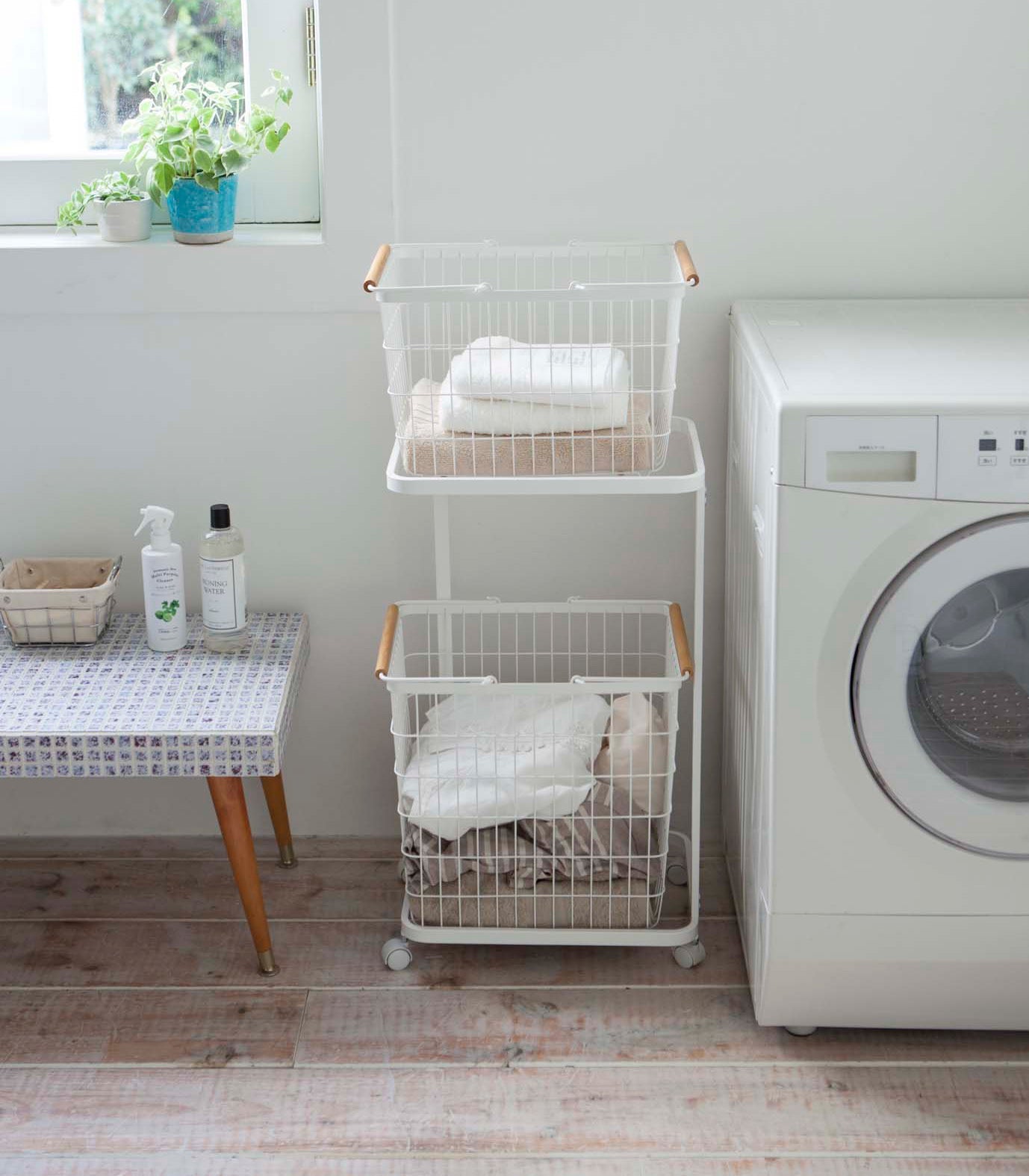Rolling Laundry Cart & Wire Baskets