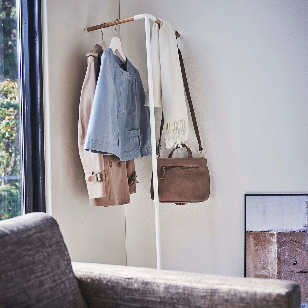 
                      
                        Corner Leaning Steel & Wood Coat Hanger, 63" H
                      
                    