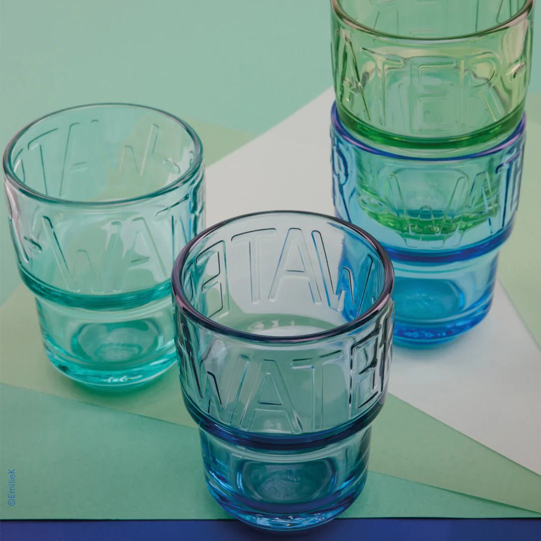 La Rochere NA Assorted Colors Glass WATER Tumblers, Set of 4 | French Café Style