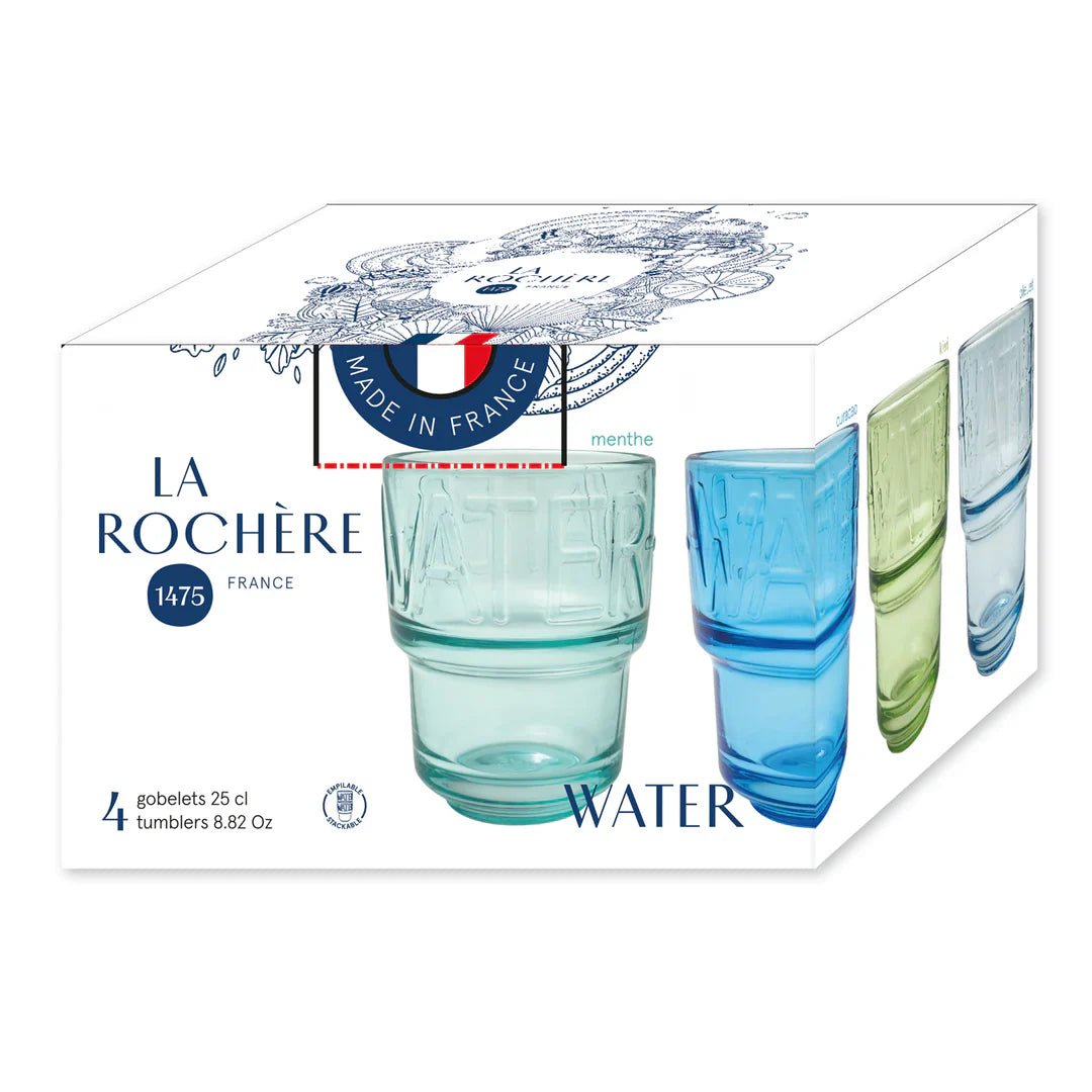 La Rochere NA Assorted Colors Glass WATER Tumblers, Set of 4 | French Café Style