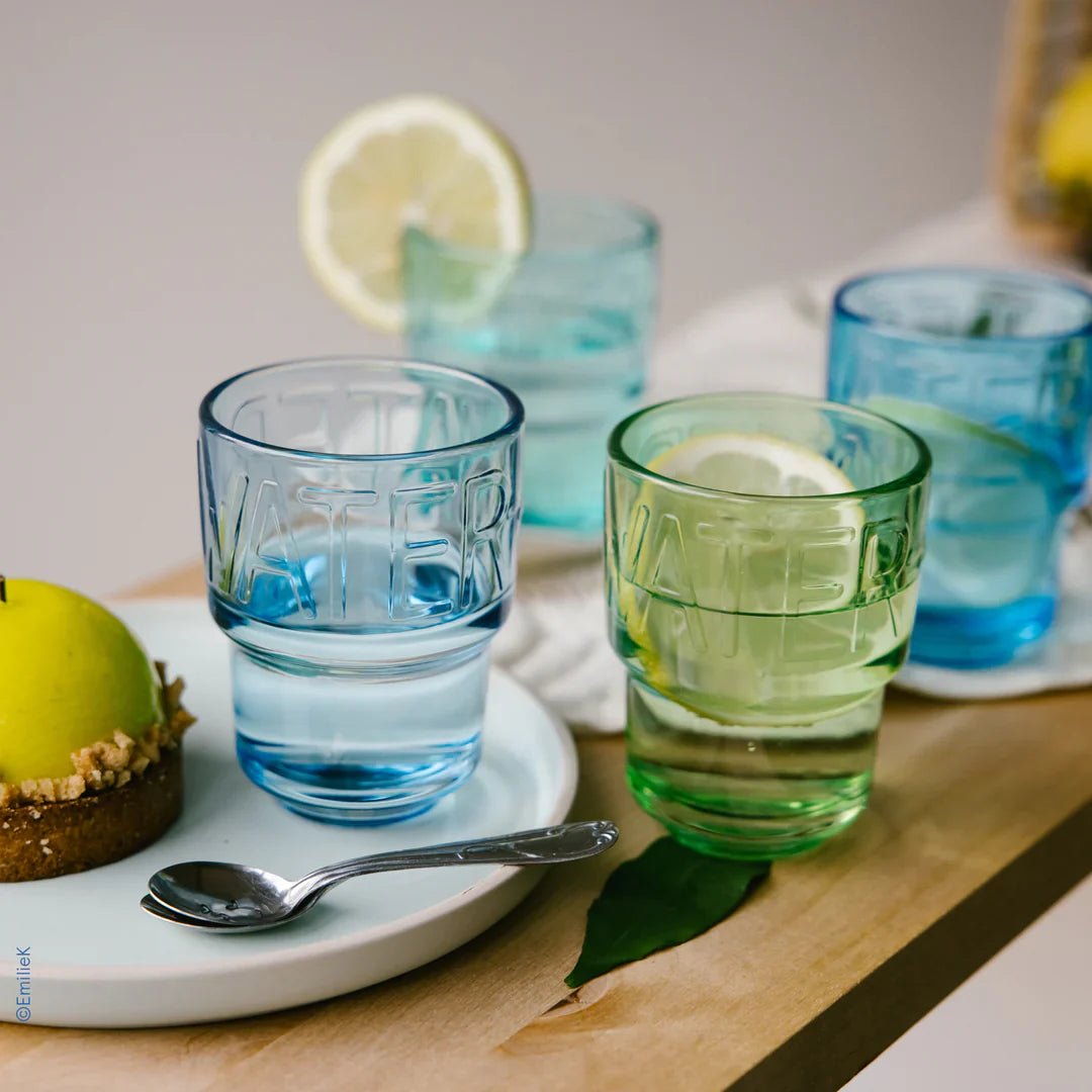 La Rochere NA Assorted Colors Glass WATER Tumblers, Set of 4 | French Café Style