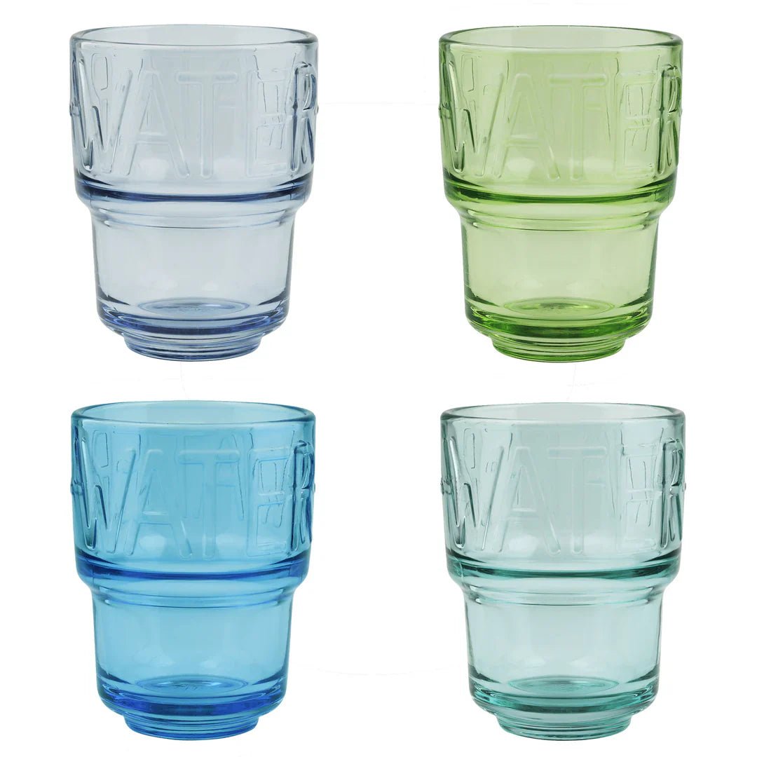 La Rochere NA Assorted Colors Glass WATER Tumblers, Set of 4 | French Café Style