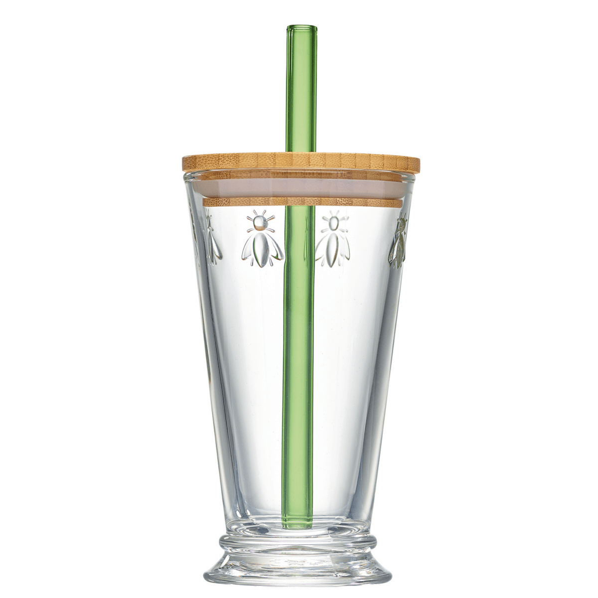 La Rochere NA Bee Smoothie Glass with Lid and Straw | Embossed French Glassware