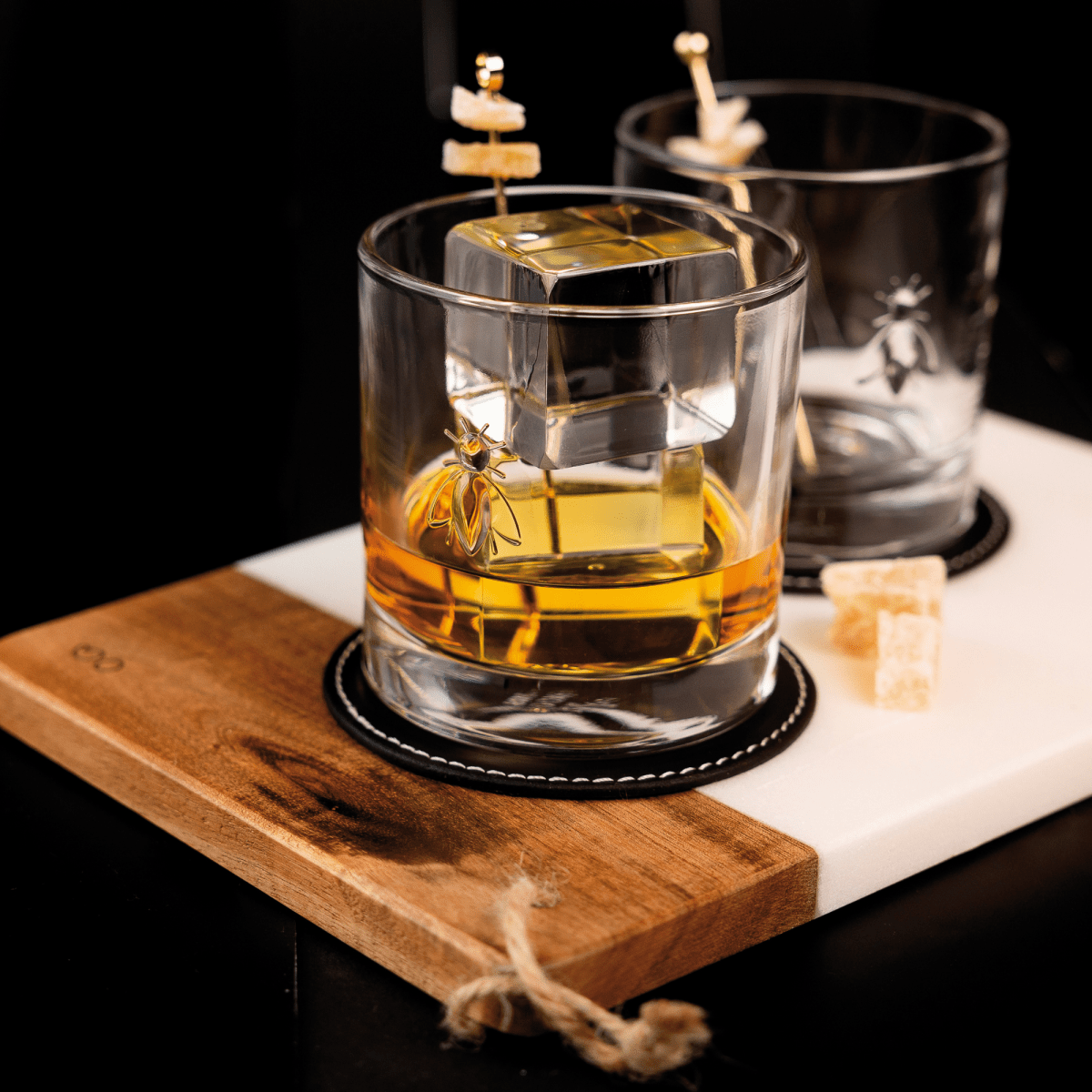 La Rochere NA Bee Whiskey Glasses | Embossed French Glassware