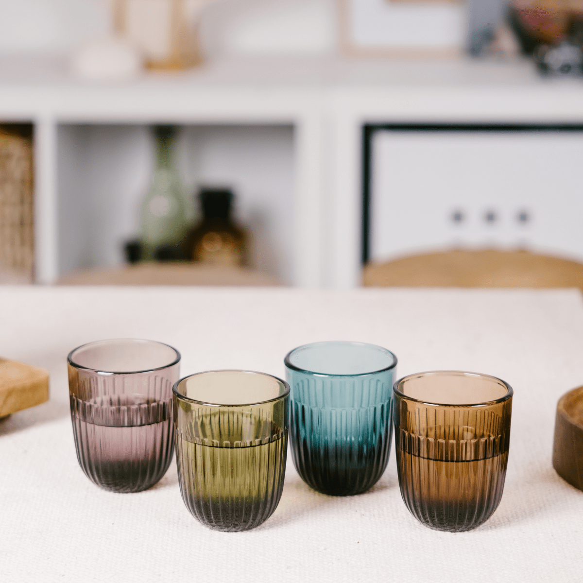 La Rochere NA Ouessant Colored Glass Tumblers, Set of 4 | Ribbed Drinkware