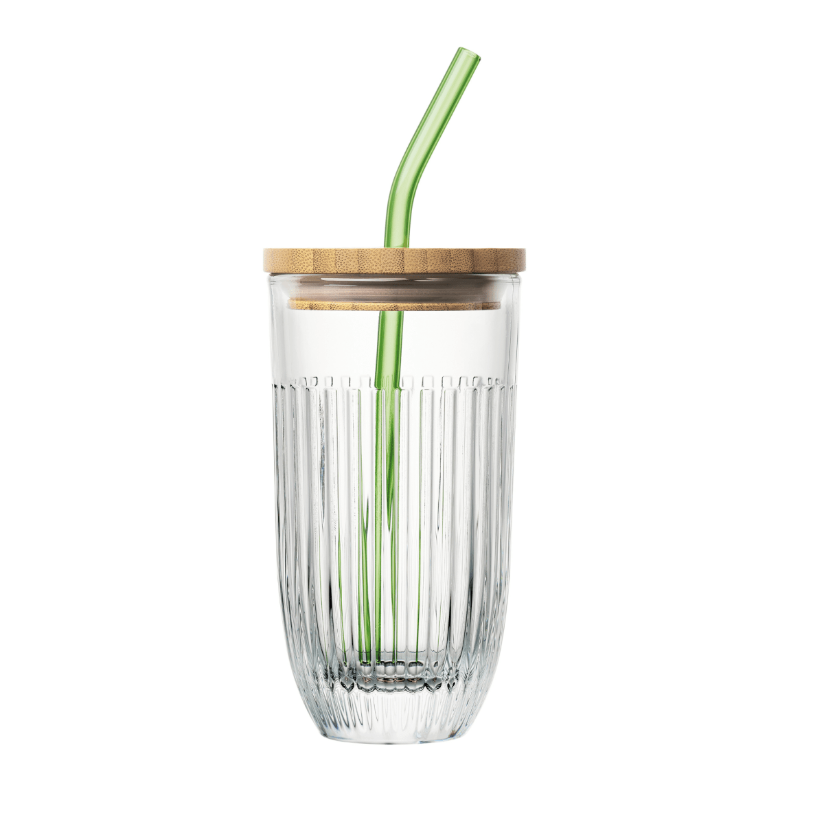 La Rochere NA Ouessant Ribbed Smoothie Glass with Bamboo Lid & Glass Straw